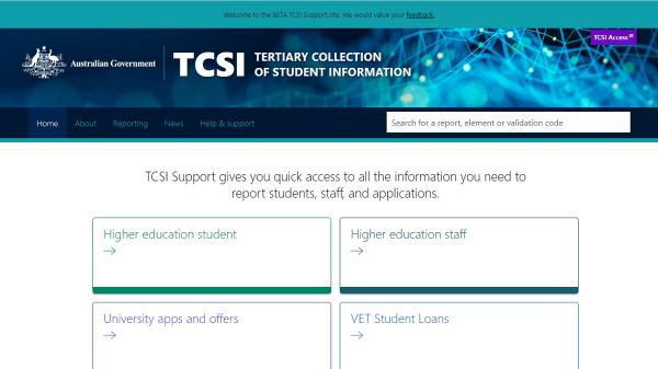 Tertiary Collection of Student Information website screenshot