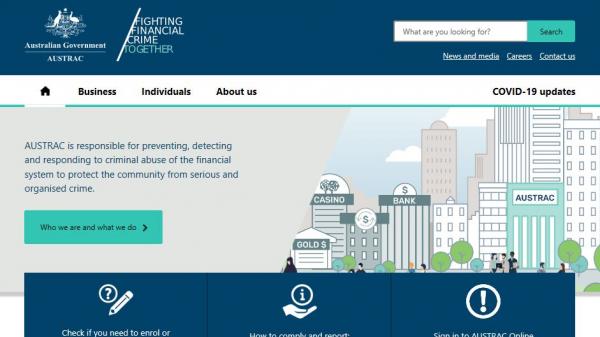 image of www.austrac.gov.au homepage