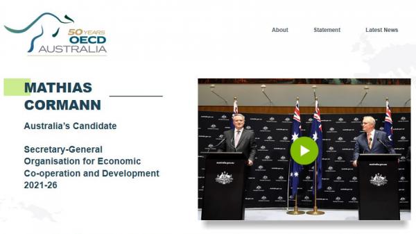 Mathias Cormann OECD home page screenshot