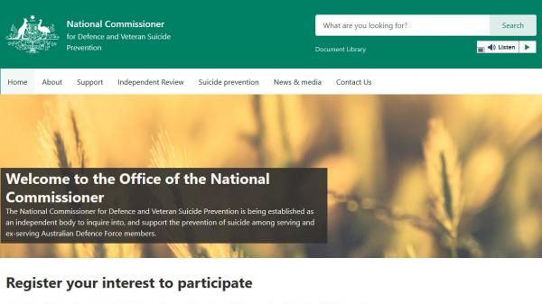 National Commissioner for Defence and Veteran Suicide Prevention home page screenshot