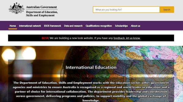  International Education Beta homepage screenshot
