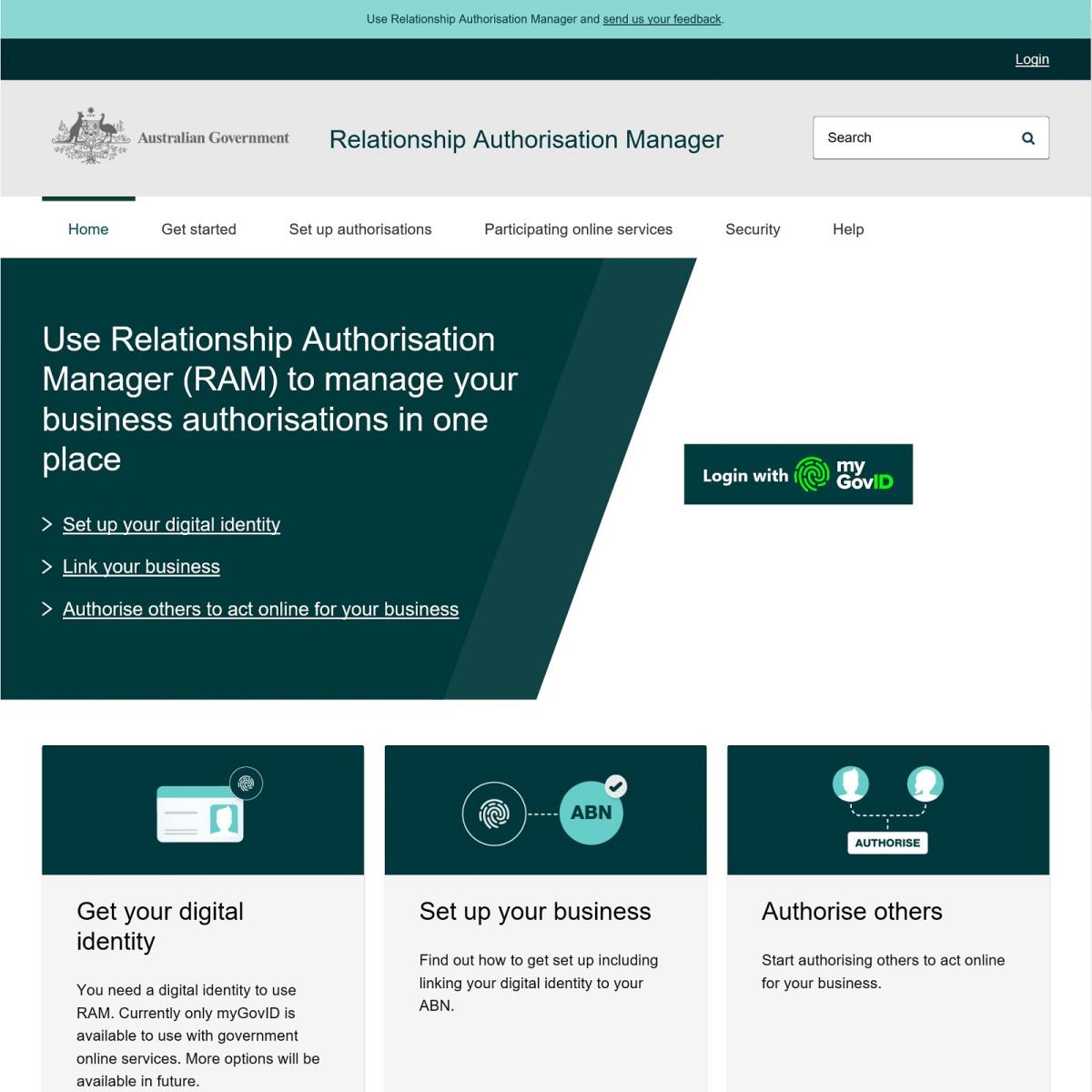 Use Relationship Authorisation Manager website screenshot