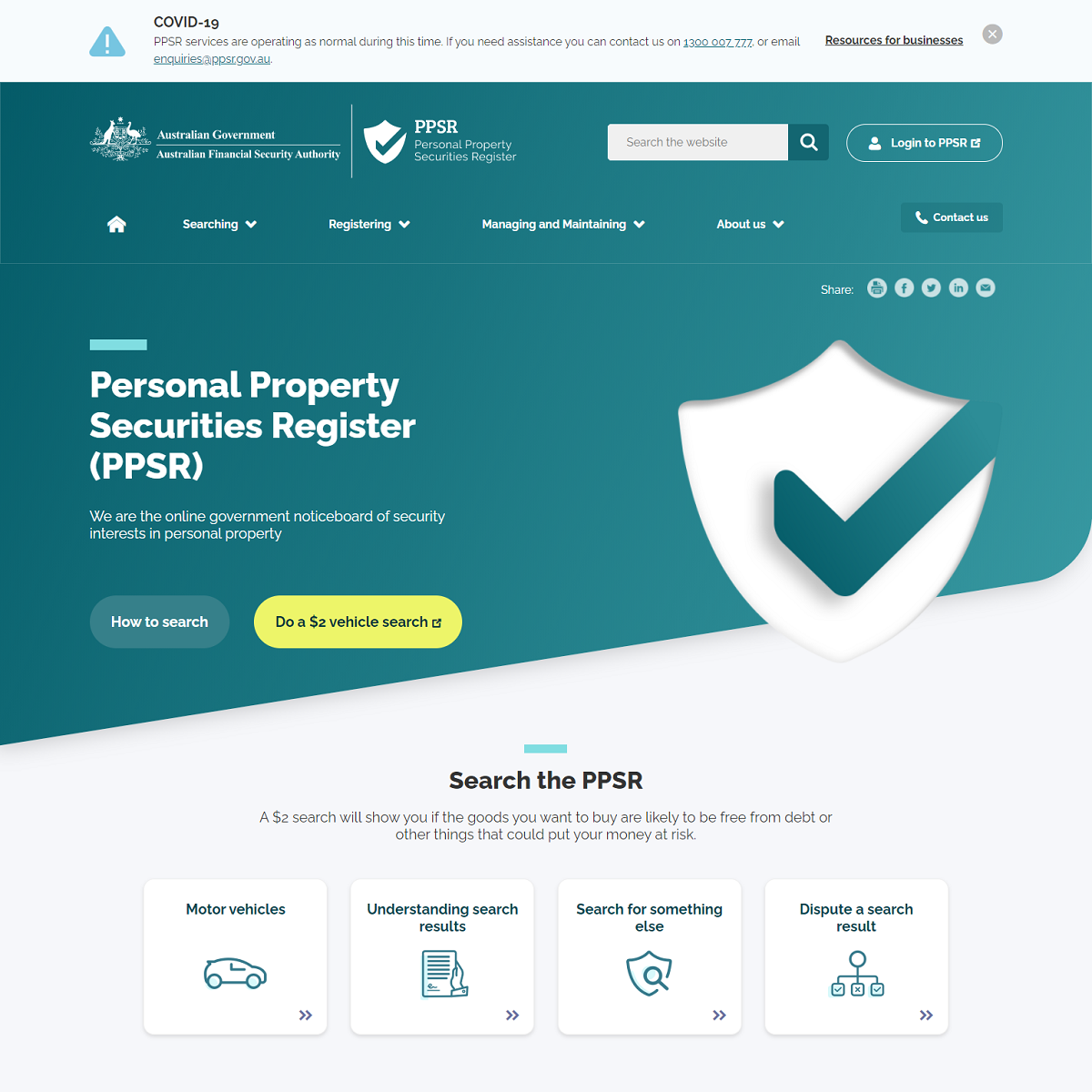 PPSR Homepage Screenshot