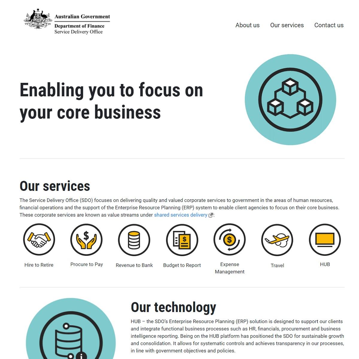 Service Delivery Office homepage screenshot