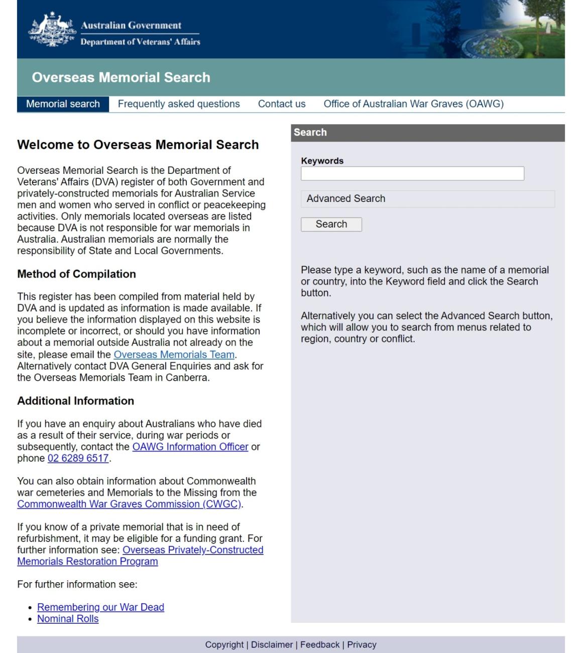 Overseas Memorial Search
