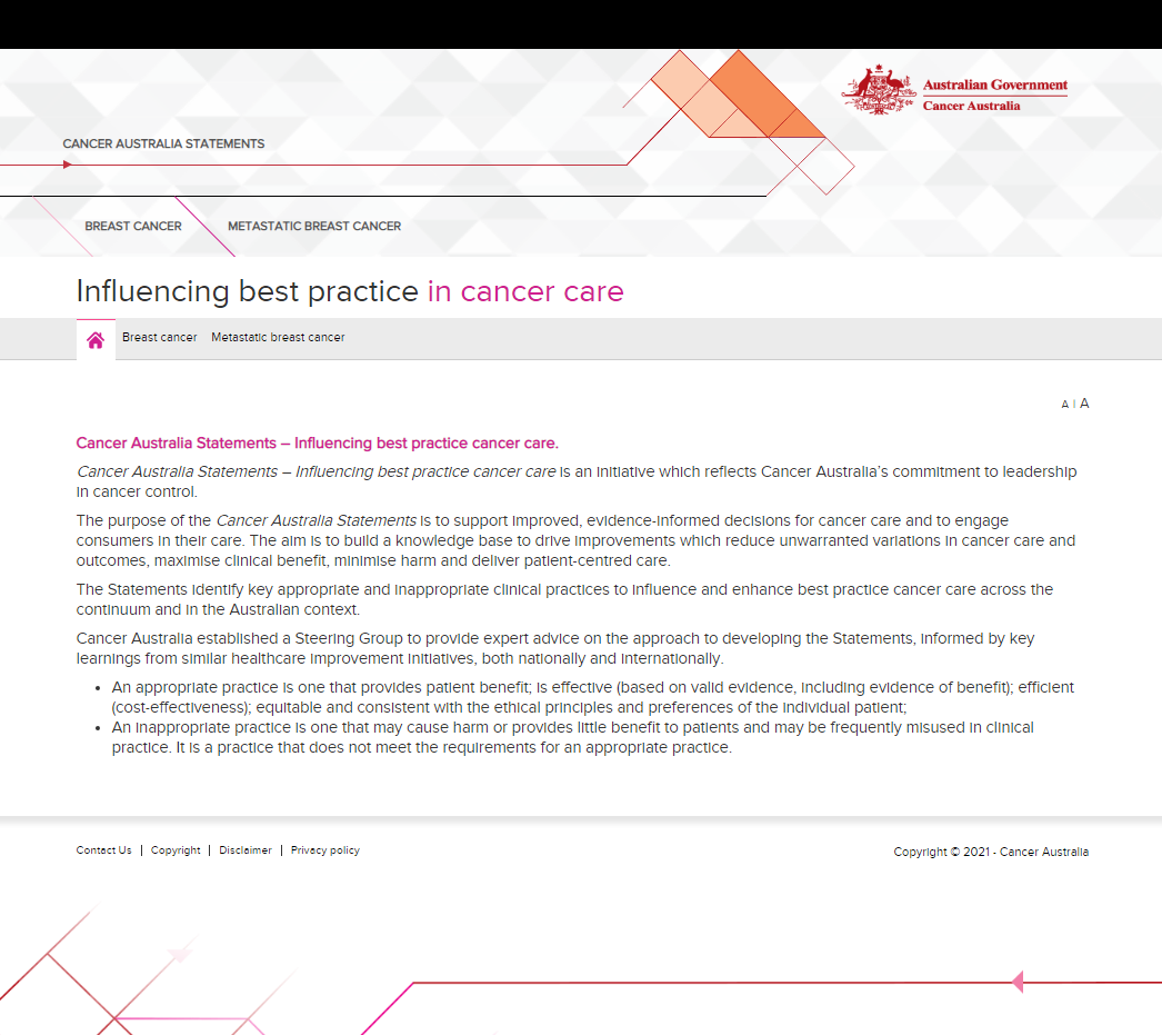 Cancer Australia Statement - Influencing best practice cancer care