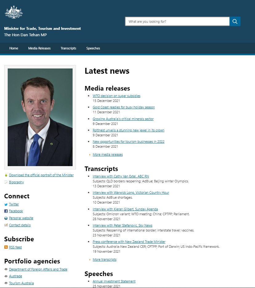Minister for Trade, Tourism and Investment